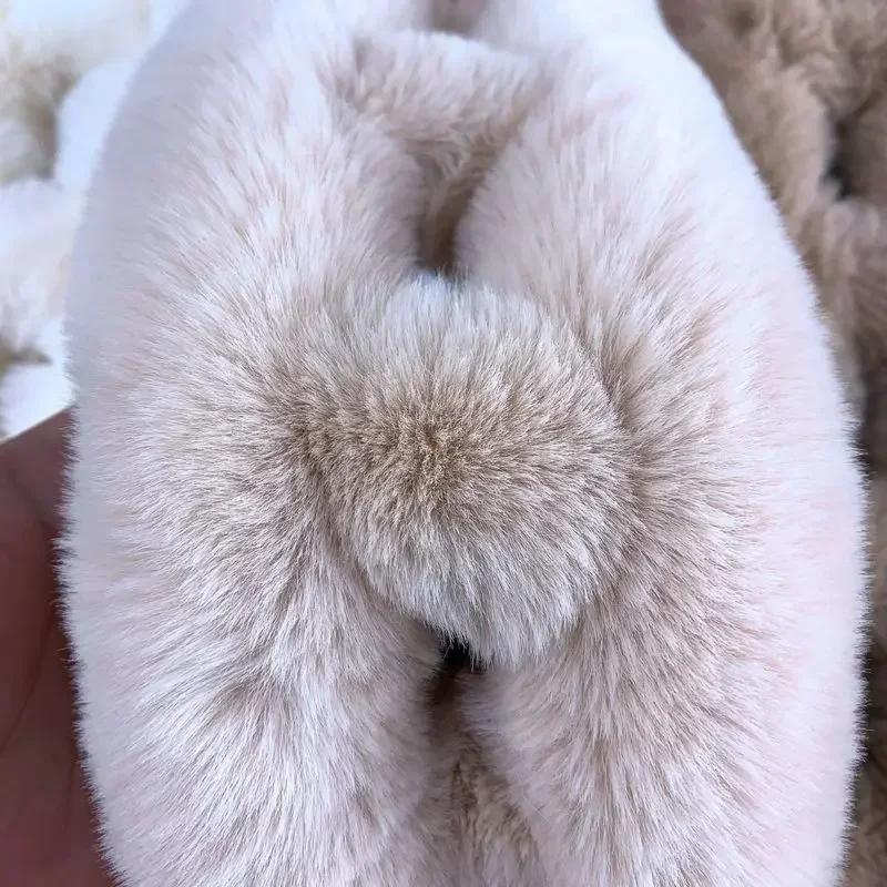 Girl's Autumn and Winter Fur Rabbit Plush Thick Warm Scarf Fashion Solid Color Fur Ball Cross Student Clothes Accessories