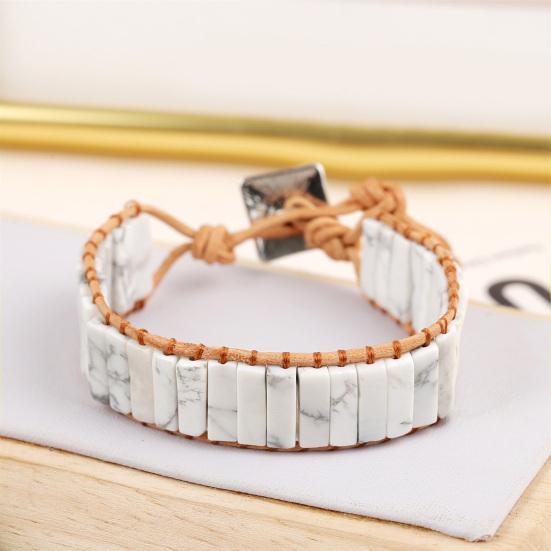 Bohemian Stone Bracelet Handmade Natural Stone Tube Beads Bangle Adjustable Unisex Boho Bracelet Gift for Him Her
