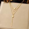 Gold Plated Stainless Steel Multi-layer Geometric Pendant Necklace for Women