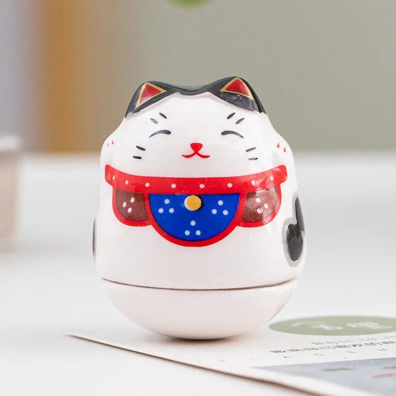 Japanese Ceramic Daruma Crafts Cartoon Lucky Cat Fortune Ornament Landscape Home Decor Accessories Gifts Living Room Decoration