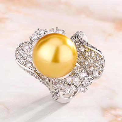 Anillo de Perlas de Lujo Cuenta Dorada Cuenta Blanca Cuenta Gris Anillo Abierto Moda Viajero Vintage