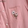 ZANZEA Women Floral Embroidery Casual Round Neck Short Sleeve Blouse