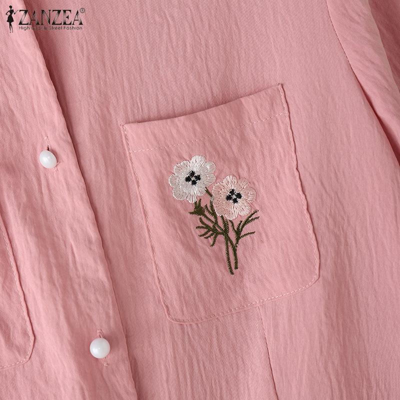 ZANZEA Women Floral Embroidery Casual Round Neck Short Sleeve Blouse