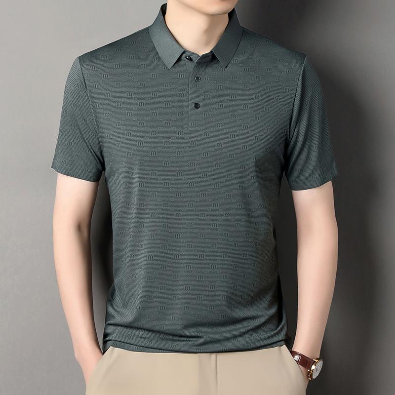 Short Sleeve T-Shirt Men'S Medium And High Elastic Business Casual Lapel Polo Shirt