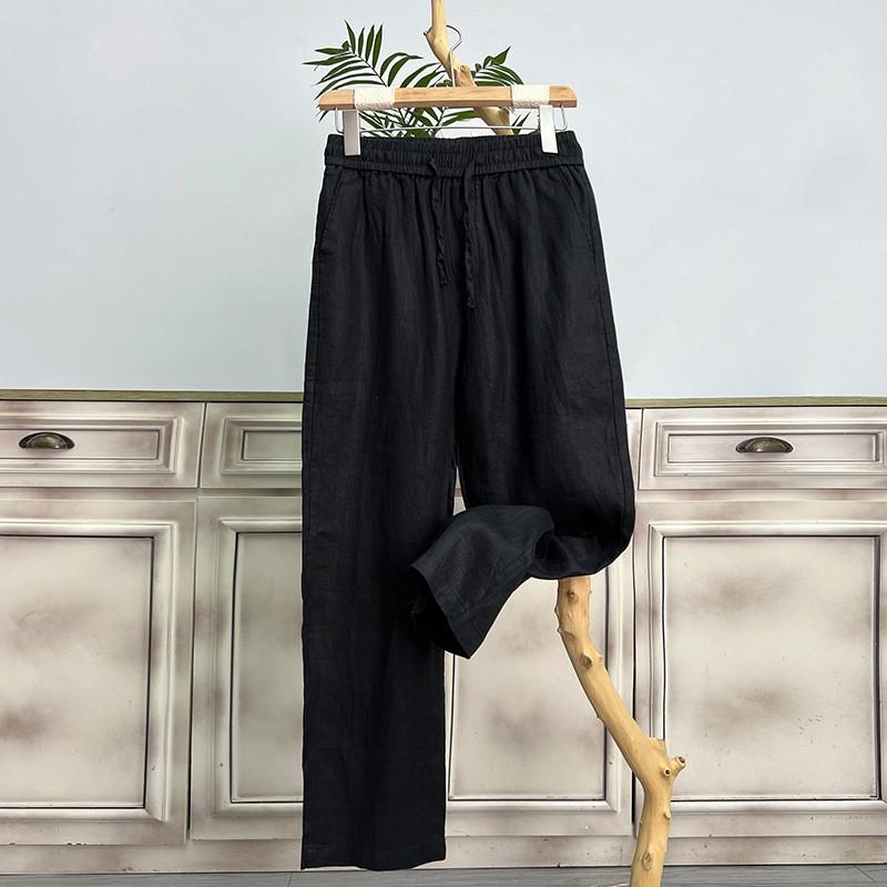 Men's Summer Cotton and Linen Comfortable Thin Pants Solid Colour Casual Loose Straight Wide Leg Pants