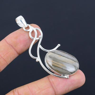 Natural Flint Stone Gemstone Jewelry 925 Sterling Silver Pendant For Women