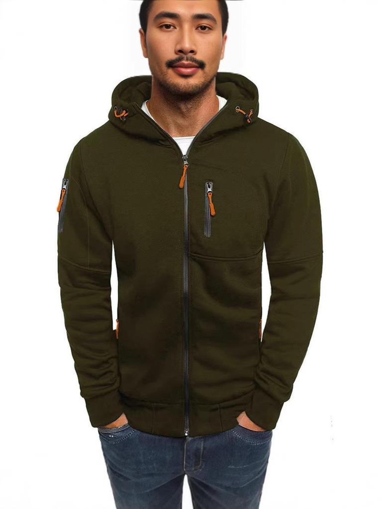 Men's Solid Color Hooded Zip-Up Sweatshirt Jacket - Spring/Autumn Casual Fashion