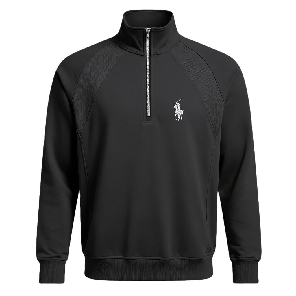Autumn Men's Versatile Printed POLO Stand Collar Half-Zip Plus Velvet Casual Sports Sweatshirt Jacket