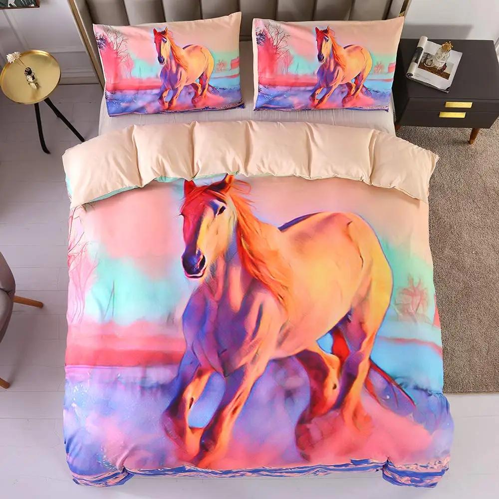 

Sketch Watercolor Art Horse 3d Printed Animals Runing Horse Soft Duvet Cover Adult People Children for Bedrom Decorations Quen King-Sized Dimensionsd 100*200cm Single