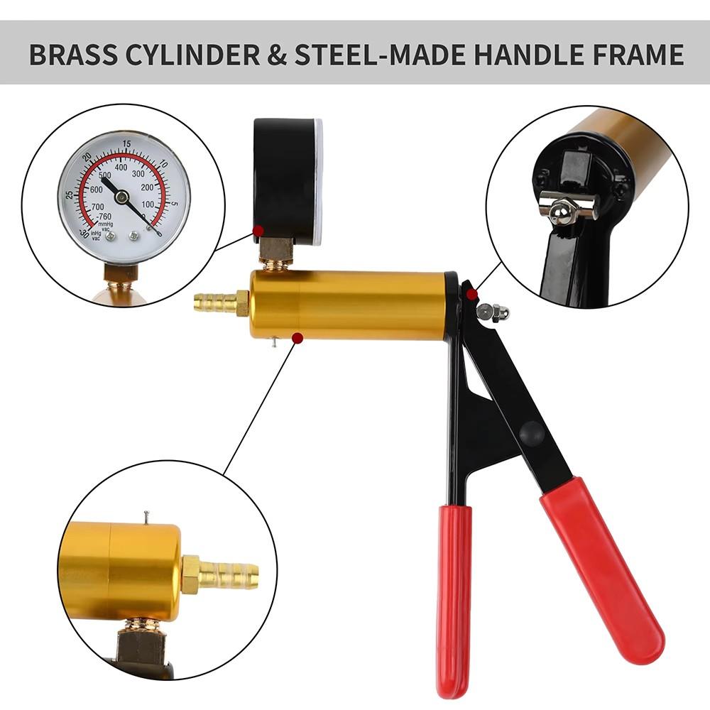 Manual Brake Bleeder Vacuum Pump Kit Automotive Fluid Tester with Gauge Adapters 2 In 1 Handheld Pistol Test Tool for Car Truck
