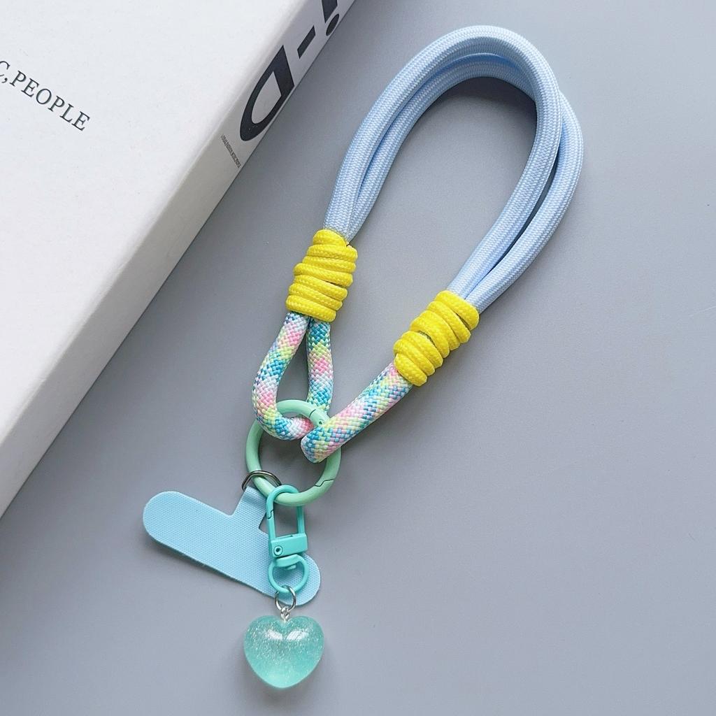 Universal Braided Mobile Phone Lanyard Strap Love Pendant Chain Ring Cord with Patch Wrist Strap Cell Phone Detachable