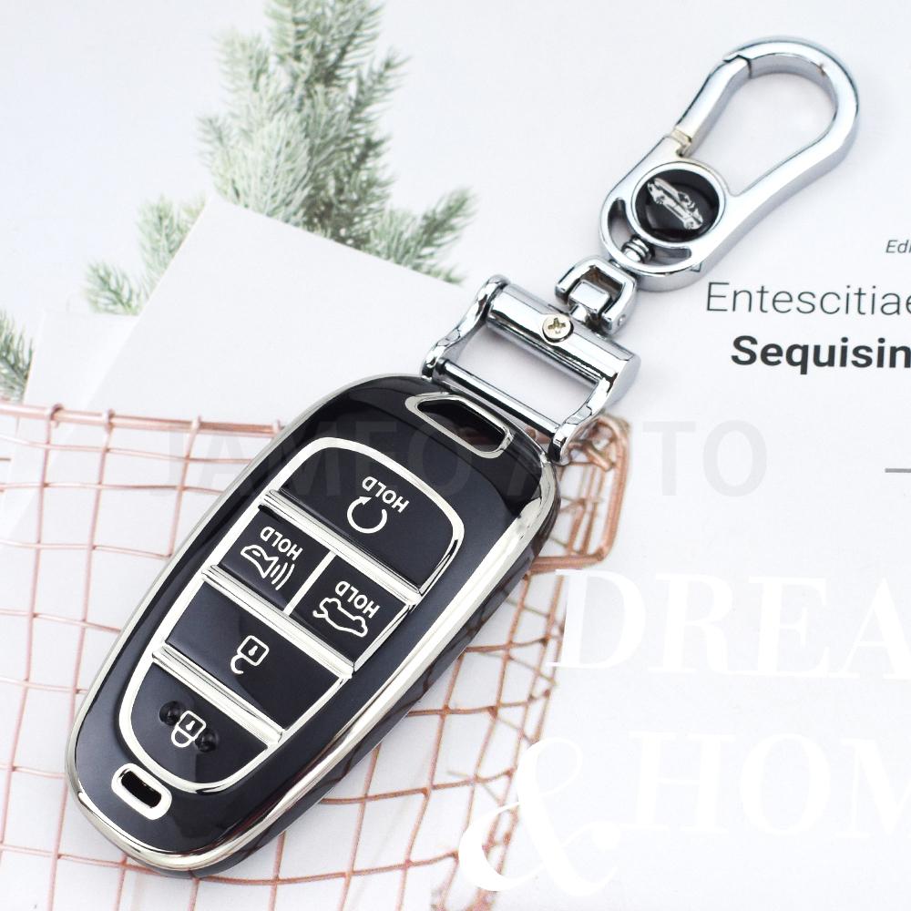 5 Buttons TPU Car Key Case For Hyundai Sonata Palisade Tucson Staria Loniq Santa Fe Nexo Key Cover Holder Protector Key Chains