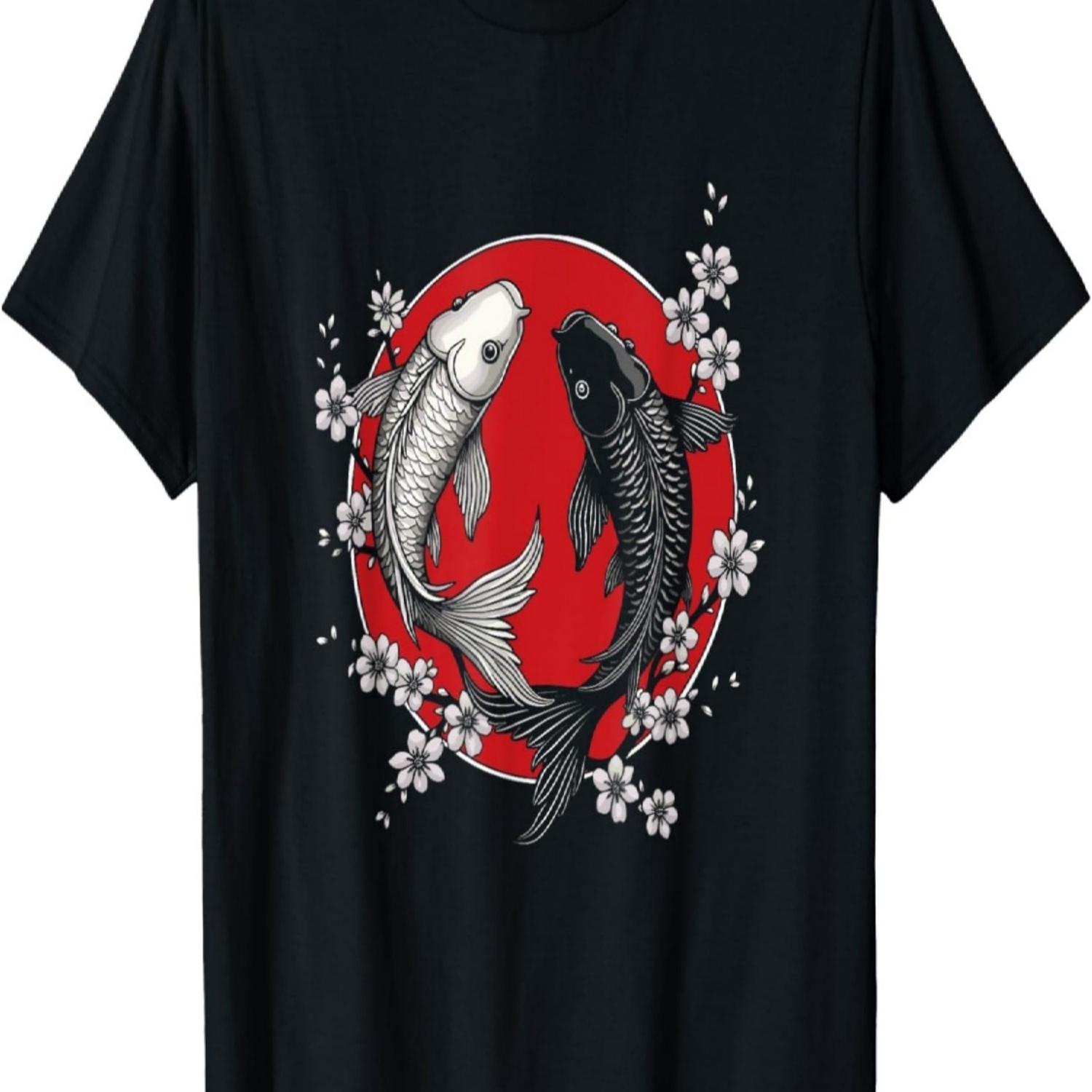 Koi Fish Cherry Blossom  Art T-Shirt S чёрный