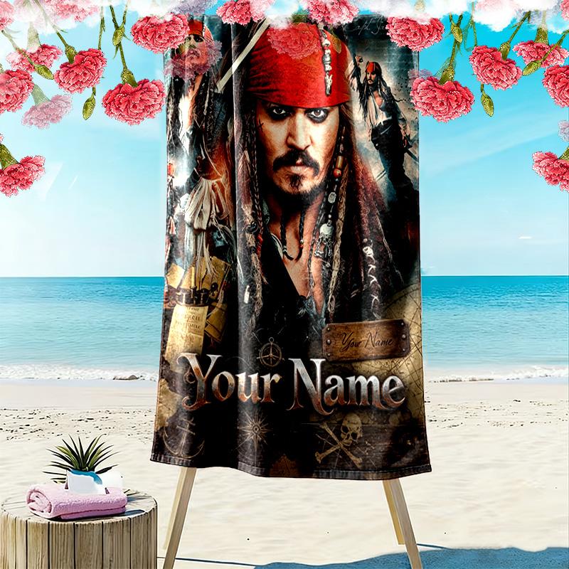 Name Custom Johnny Depp Print Beach Towel, Large Soft Quick Dry Towel for Beach Camping Swimming