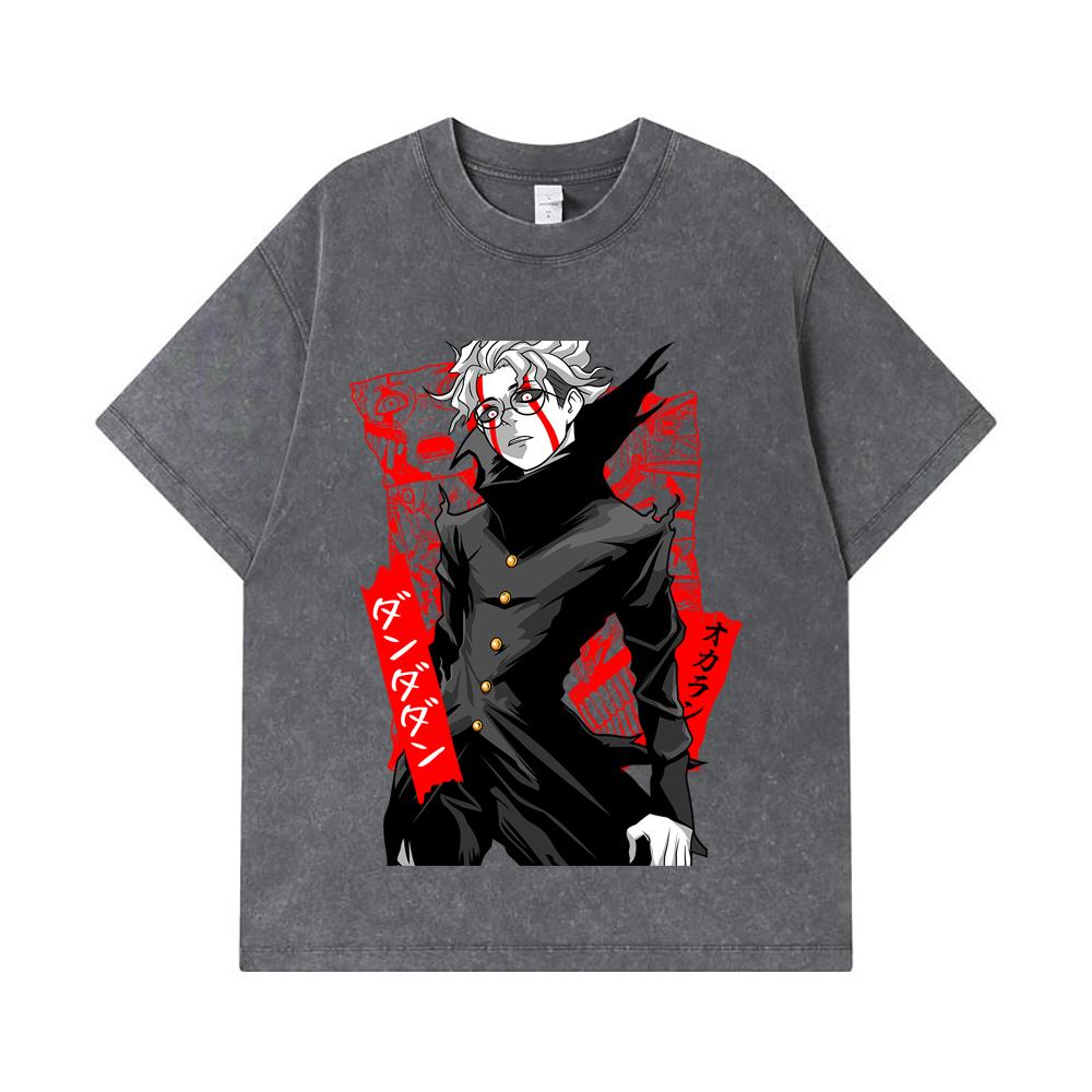 275 GSM Washed T-shirts 100% Cotton Dandadan V35 Okarun Print Unisex Heavy Cotton T Shirt