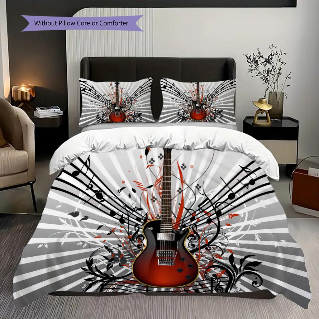 1PC Music, Guitar Theme Bedding Quilt Set Quilt Cover Pillowcase Home Decoration Birthday Gift (1 * Duvet Cover + 8 * Pillowcase, Without Core)