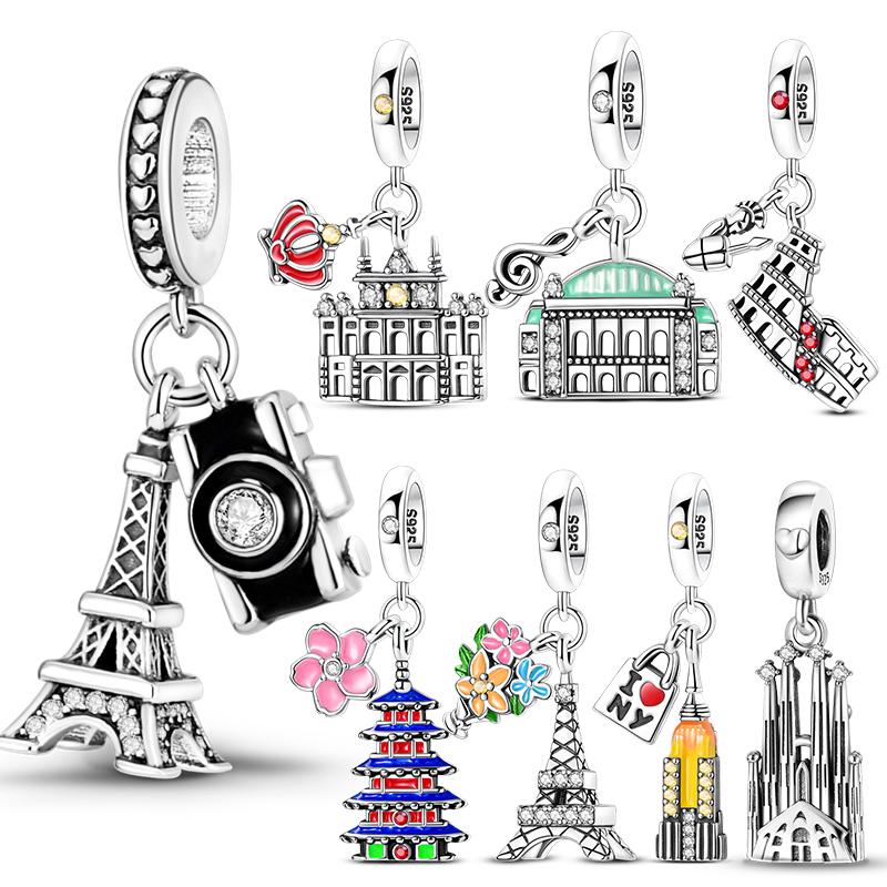 New Silver 925 Iron Tower Pendant Charms Beads Fit Original Bracelet for Women DIY Fine Jewelry Accessories Beads Gifts