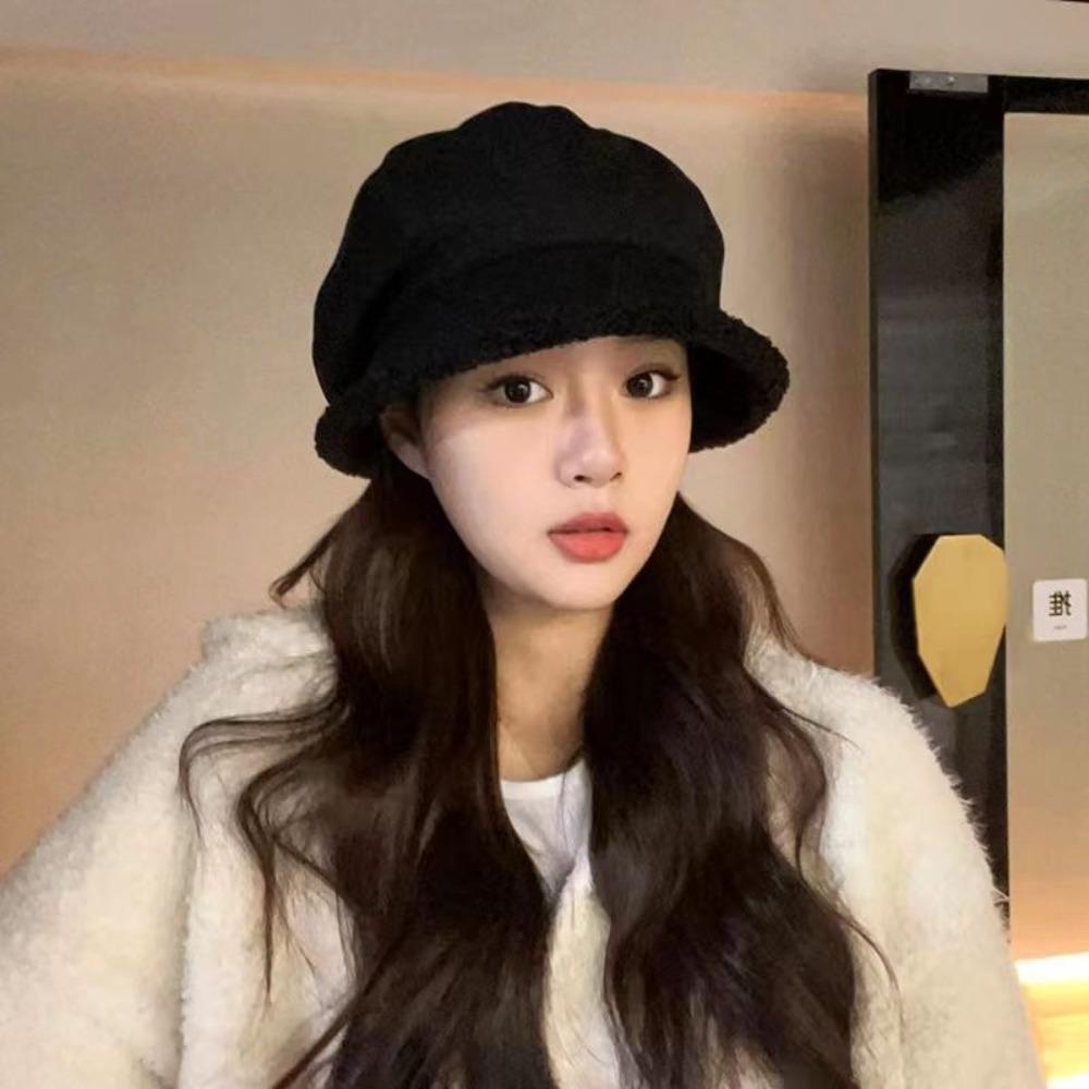 Classic Autumn Winter Plush Beret Hat Cold Prevention Leisure Bucket Hat Women Basin Cap  Vacation