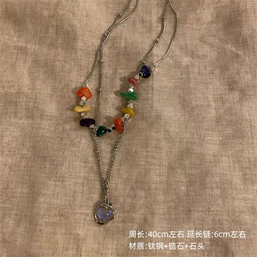 Sweet and cool dopamine color beaded necklace female summer design collarbone chain cold wind pearl neck chain