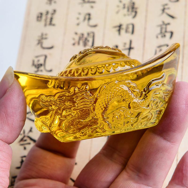 Chinesischer Stil Zitrin Barren Gold Kristallglas Farbige Glasur Reichtum Geld Handwerk