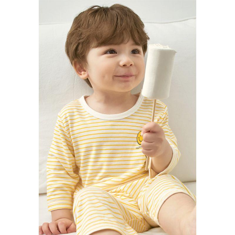 Korean Kids Cool Rayon Pajama Set Summer Breathable Soft Sleepwear Good Smile Yellow 7/10 Sleeve Children Underwear 2pcs