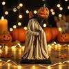 Desktop Halloween Skulptur Beleuchtete Geisterfigur mit Fernbedienung, Vintage Harzstatue Leuchtende Kürbis Dekoration für Kamin Zepter,
