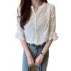 Women's Short Sleeve Lace Blouse Summer Tops Embroidery Floral White Shirt
