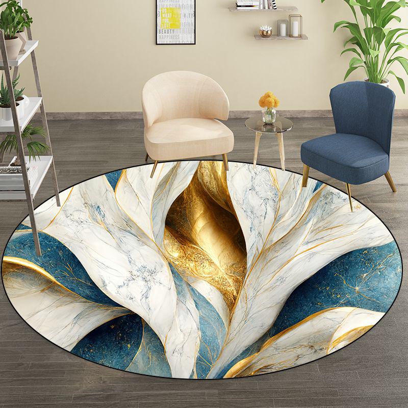 Abstract Luxury Round Rugs Marble Golden Carpet Soft Washable Foot Mat for Living Room Bedroom Sofa Chair Decor 60cm 23.62 in
