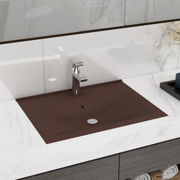 VidaXL Lavabo avec Trou de Robinet Vasque à Poser de Toilette Lave-mains de Salle de Bain Salle Cosmétique Marron Foncé Mat 147028