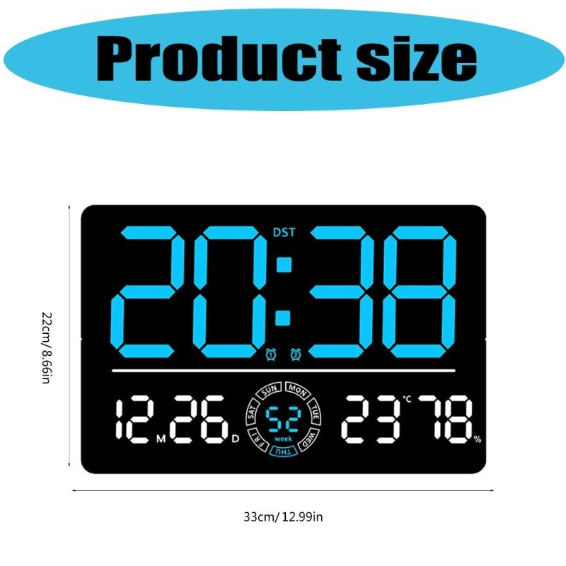 LED Digital Clock Auto Time Sync Large Display with 2 Alarm and Countdown Functions Temperature Display for Home Office