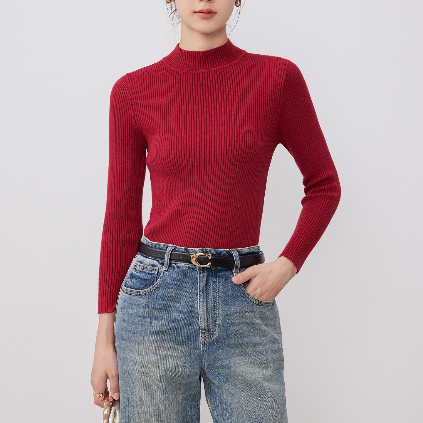 

Women s Long Sleeve High-Neck Slim Fit Knit Sweater - 2025 Autumn/Winter Collection Medium