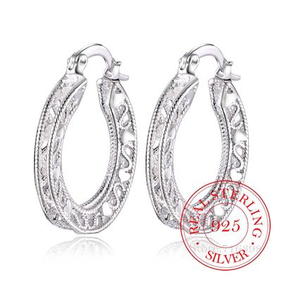925 Sterling Silver Hoop Earring Korean Vintage Hollow Heart Party Earrings for Women Wedding Party Jewelry Gift