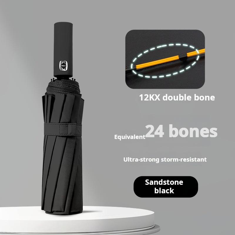 Solid Color 16/24 Bone Automatic Umbrella with Light Collapsible Windproof UV Protection Super Strong Sunshade Portable Design
