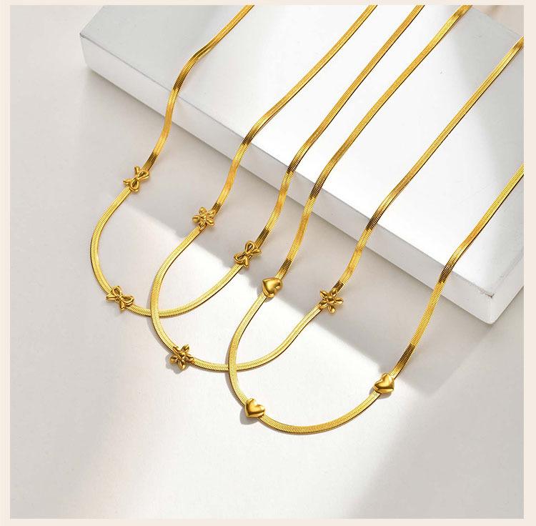 18k Gold Plated Choker Necklace for Women, Gold Plated Stainless Steel, Bowknot Heat Butterfly Collar Bone Chain Necklace