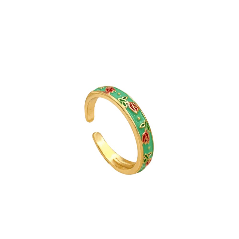 Unique Vintage Geometric Ring Colorful Adjustable Tulip Ring Enamel Open Ring  Fashion Jewelry зелёный