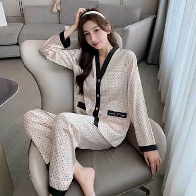 Plus Size 5xl Women 'S Ice Silk Pajama Set Female Pajamas Silk Sleepwear Ladies ‘Sexy Soft Cozy Satin Spring Autumn Nightgown