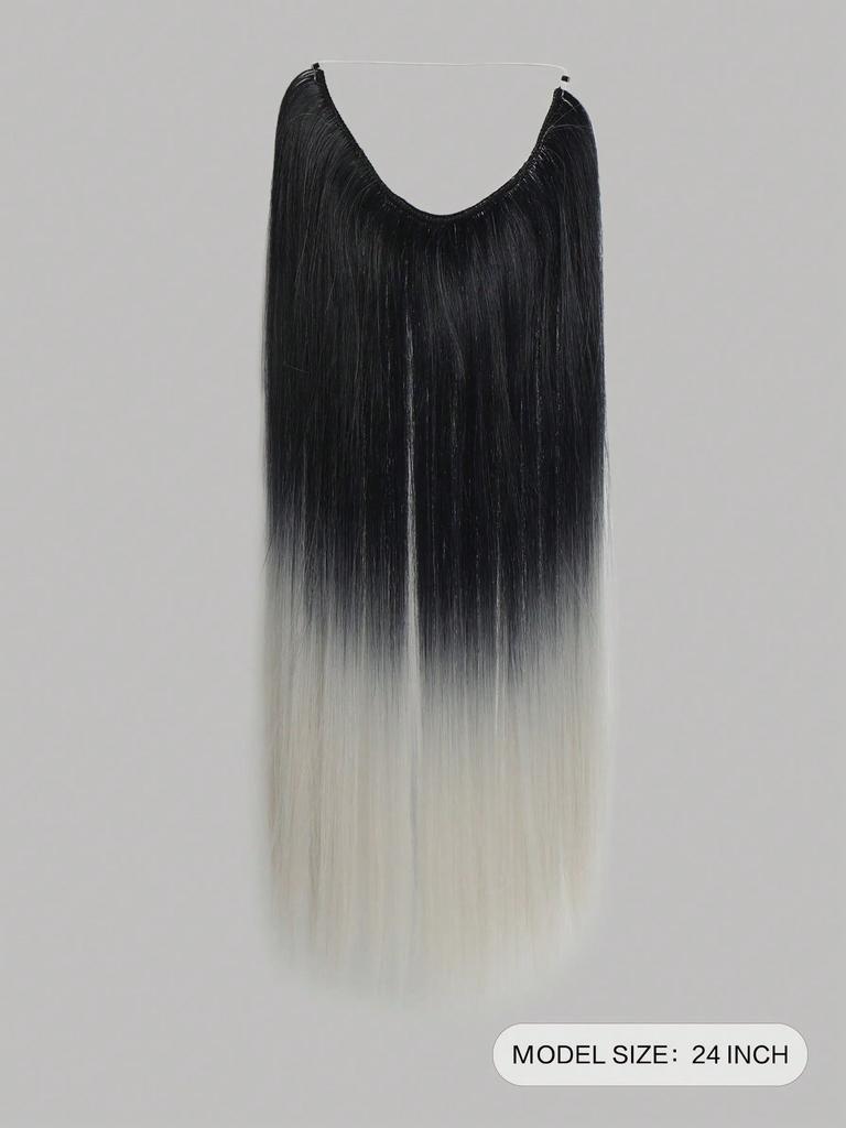 Synthetic Natural No Clip Fish Line Invisible Hair Extensions Silver Gray False Hair Piece For Women