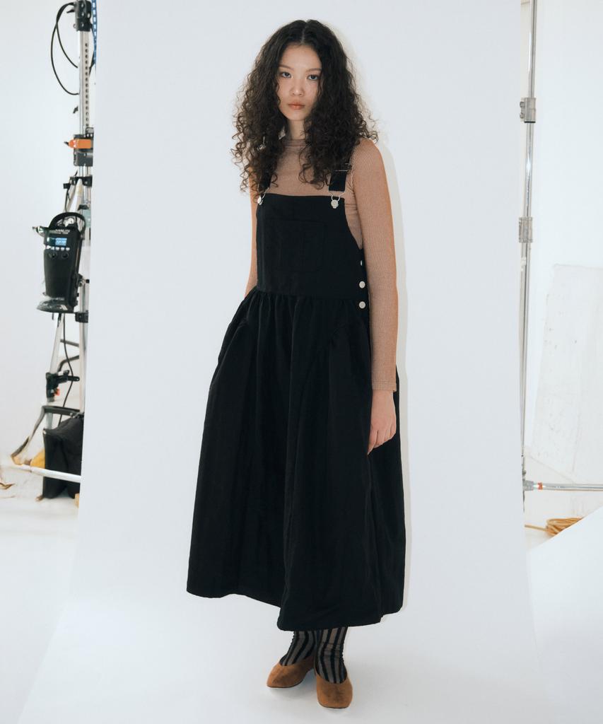 Mais Side Puff Nylon Overall Dress / Black