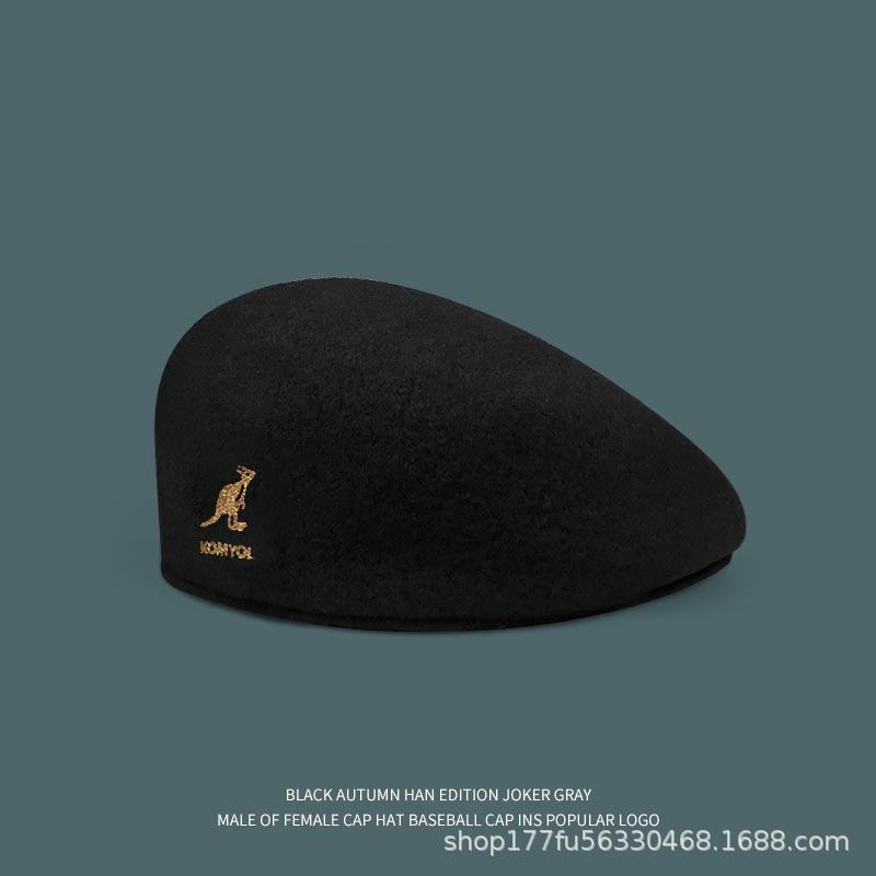 Kangaroo Wool Beret Women's Retro Fashion Forward Hat Autumn and Winter Reverse Painter Hat British Mesh Bud Hat