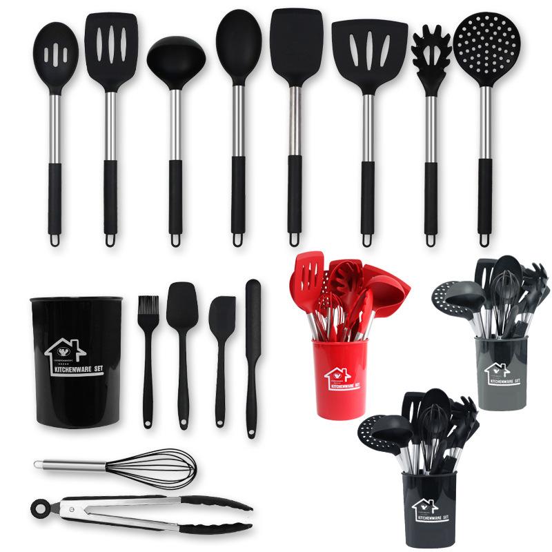 Silicone & Stainless Steel 15-Piece Non-Stick Kitchenware Set: Spatula, Soup Spoon, More.