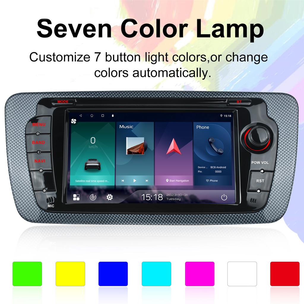 7inch Car Radio Android13 for Seat Lbiza 2009-2013 Multimedia Player Android Auto Carplay GPS WIFI Bluetooth SWC