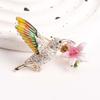 Luxury Design Style Hummingbird Brooch Pin Cute Clear Rhinestone Pink Enamel Flower Bird Costume Crystal Brooches