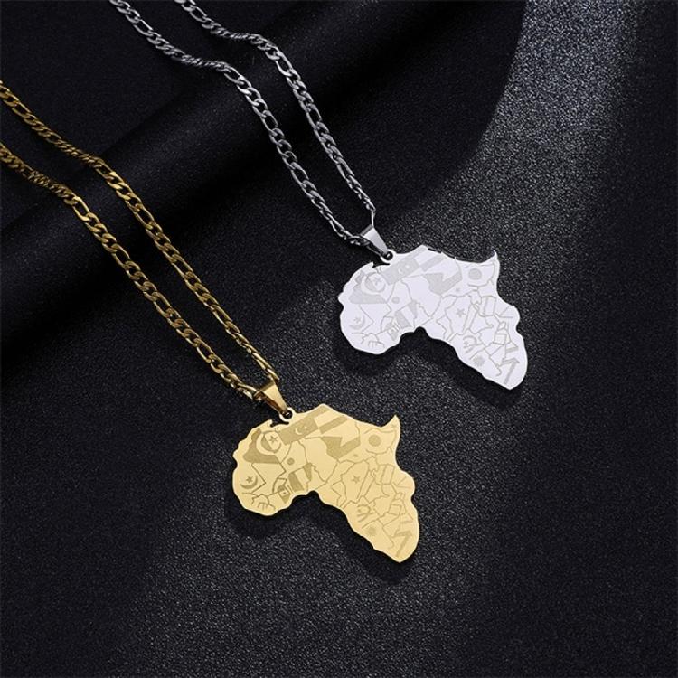 Edelstahl Afrika Karte Anhänger Halskette Schmuck Afrikanisches Symbol Halskette