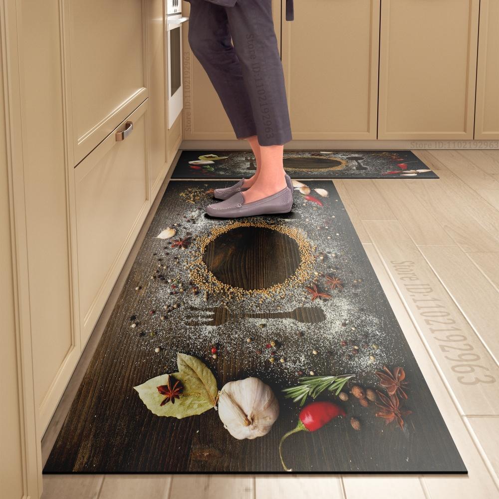 Spice Pattern Kitchen Mat Non-Slip Machine Washable Rug Set for Home Decor Anti-Fatigue Floor Mats Comfort Standing Pad