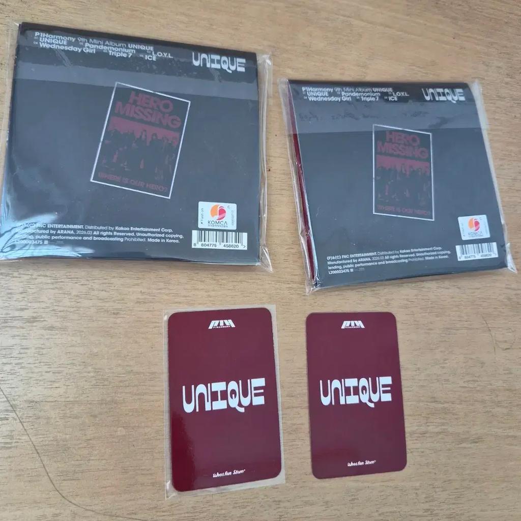 Unopened P1HARMONY 9th Album UNIQUE Compact ver. 2-piece set + 2 bonus photo cards + 2 album photo cards