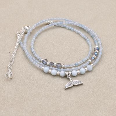 Handgemachter Damenschmuck, 2 mm, dreilagiges Aquamarin-Fischschwanz-Armband, Halskette, böhmisches Perlen-Charm-Armband mit doppeltem Verwendungszweck