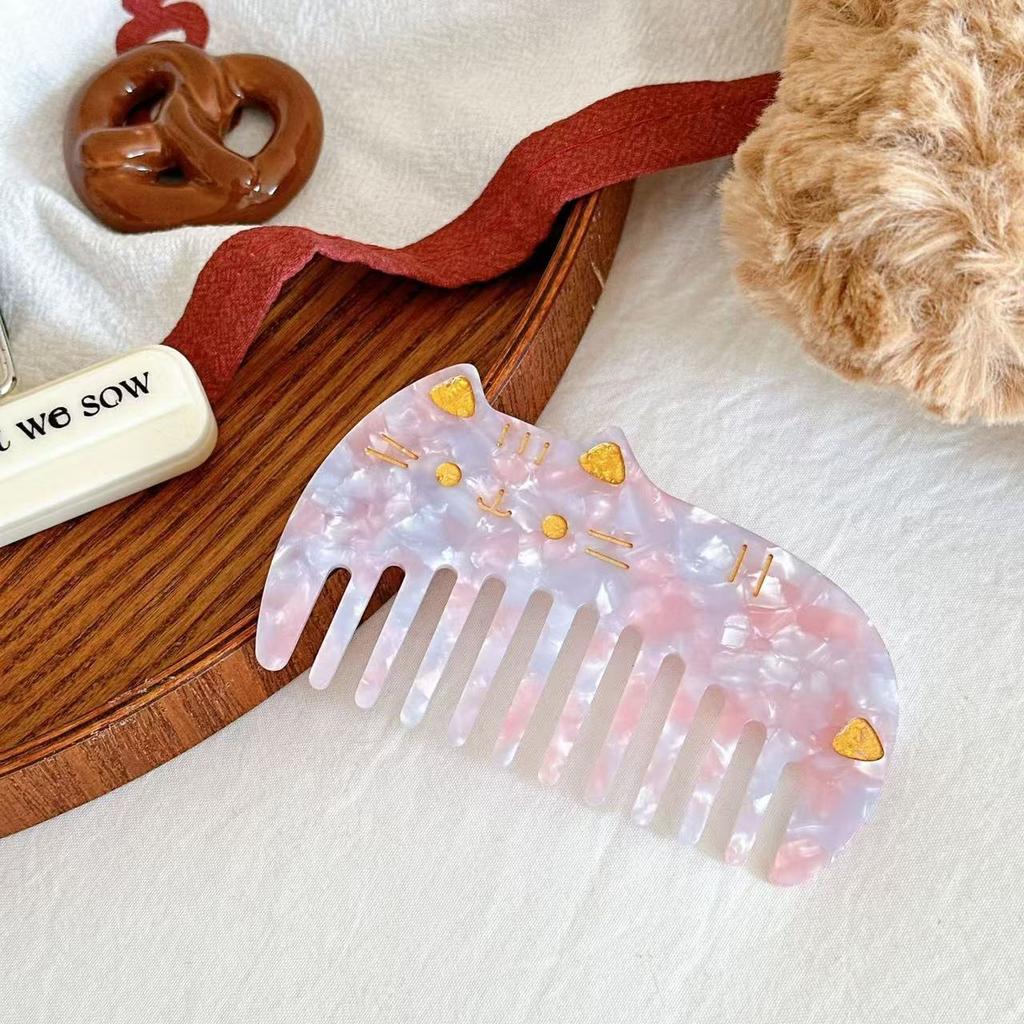 Korean Acetic Acid Wide Tooth Hair Comb Retro Cute Cat Portable Washing Leopard Print Anti-static