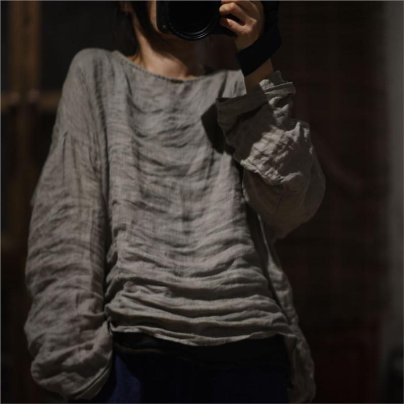 Johnature Mode Vintage Volltonfarbe Lose Casual T-Shirt Frau Frühling Chinesischen Stil O-Ausschnitt Lange Ärmeln T-Shirt