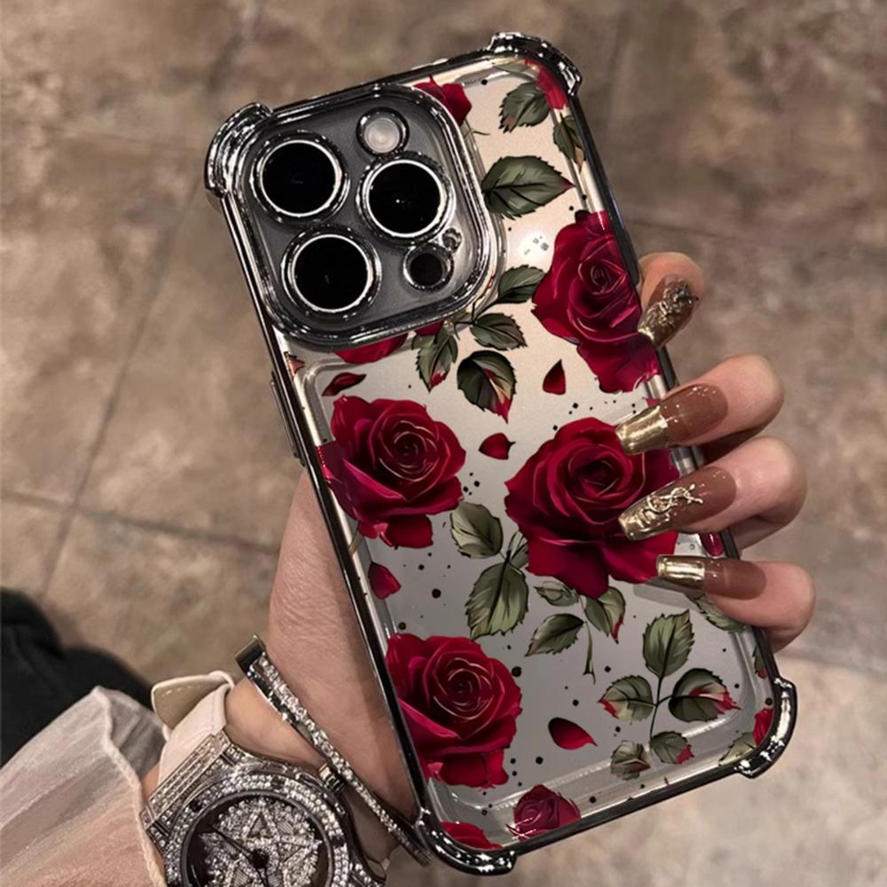 Transparent floral pattern phone case suitable for iPhone 17 16 15 14 13 12 11 Pro/Max/Plus anti drop and shockproof back cover