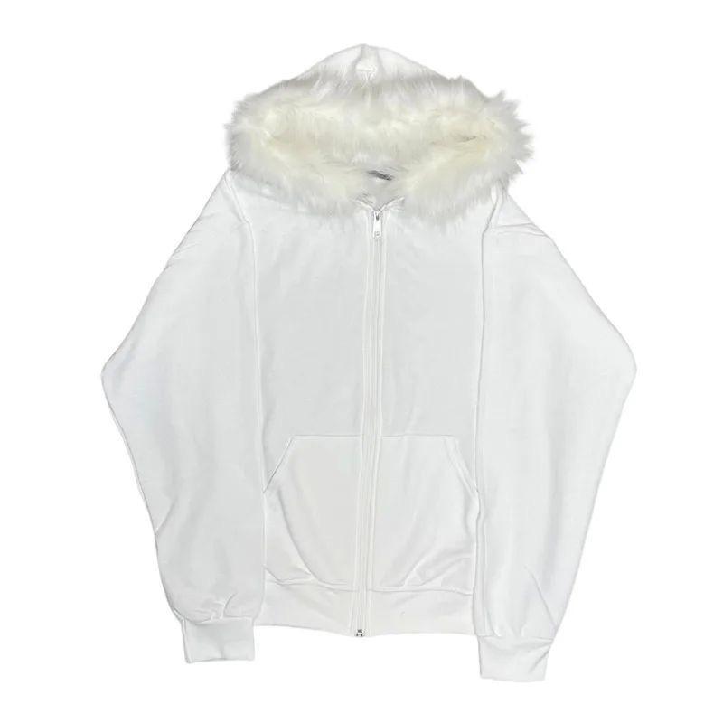 Harajuku Y2k Millennial Hottie Amerikanischer Retro Pelzkragen Patchwork Hoodie Reißverschluss Hoodie Damen Herbst/Winter Hip Hop Reißverschlussjacke